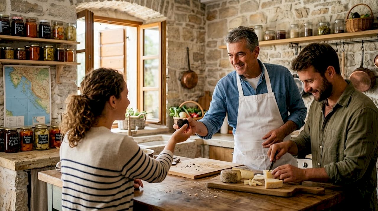 Chef guiding guests in Istrian kitchen