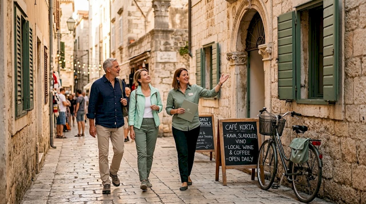 Small group explores Split with guide