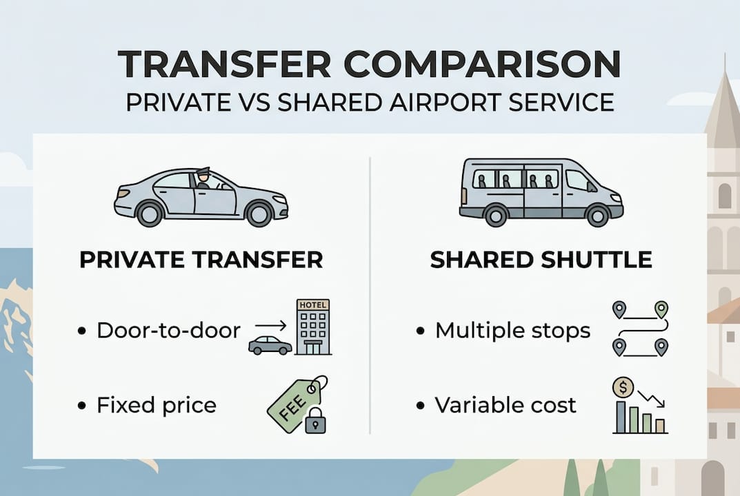 Infographic comparing private and shared transfers