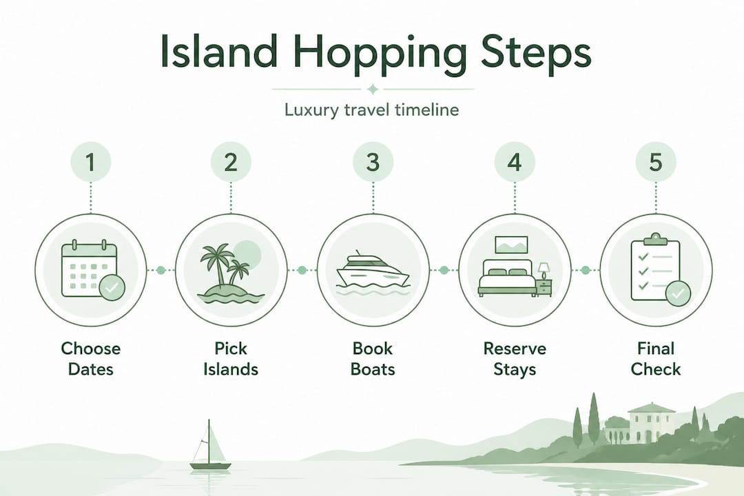 Infographic with five steps for luxury island hopping