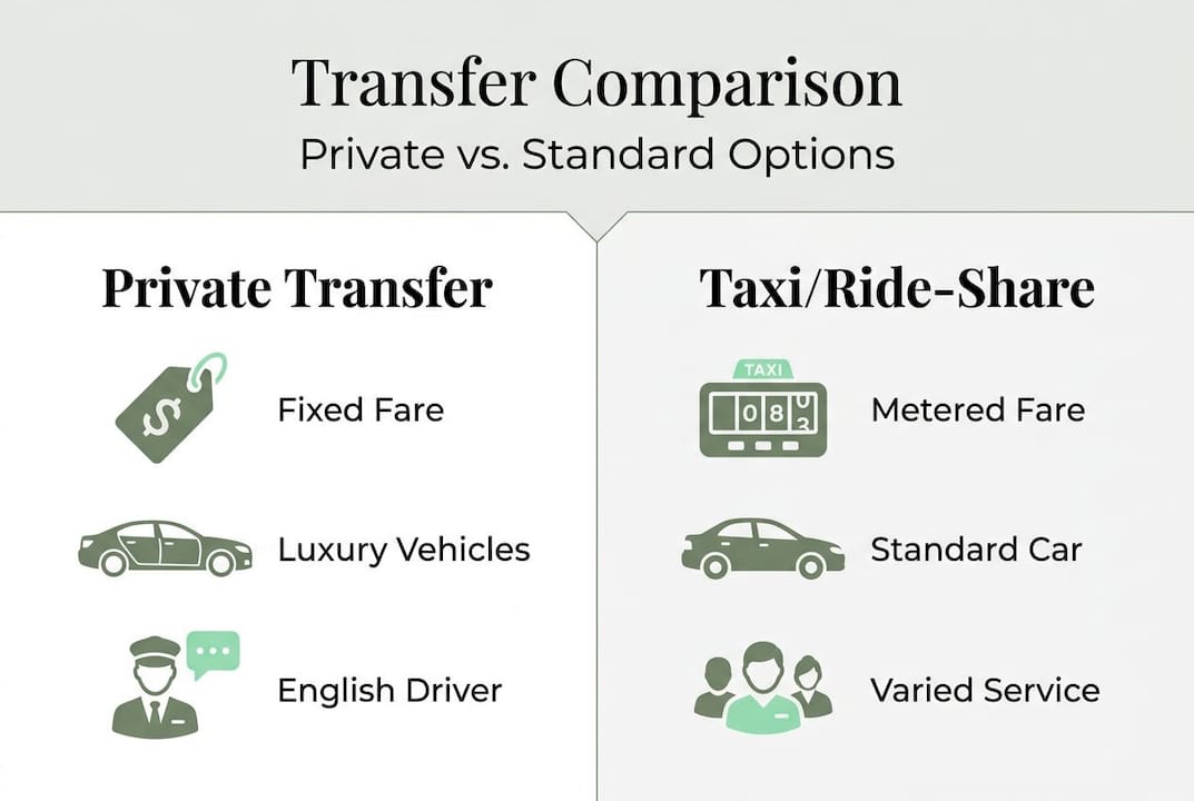 Infographic comparing private transfers to taxis