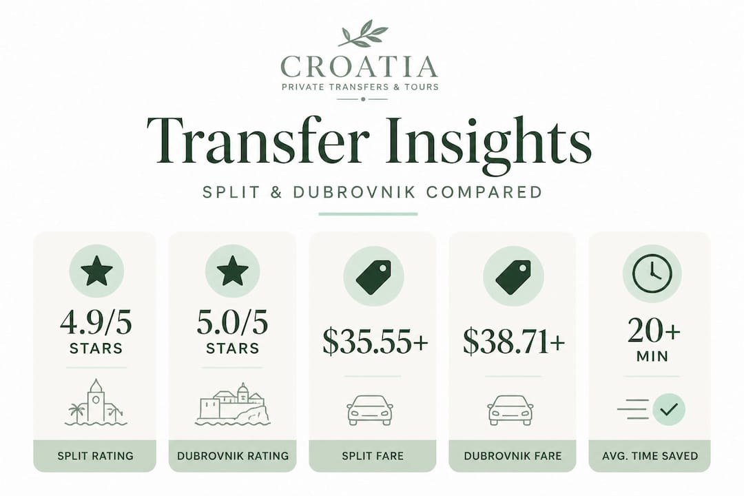 Stat infographic comparing Split and Dubrovnik transfers
