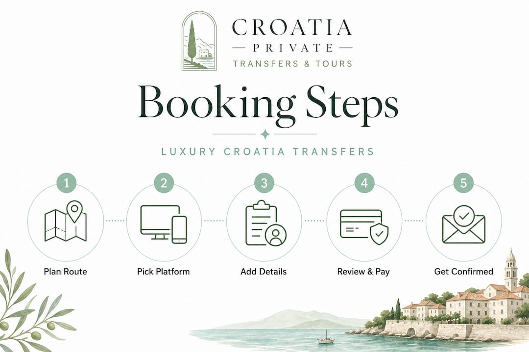 Infographic showing booking steps for luxury Croatia transfer