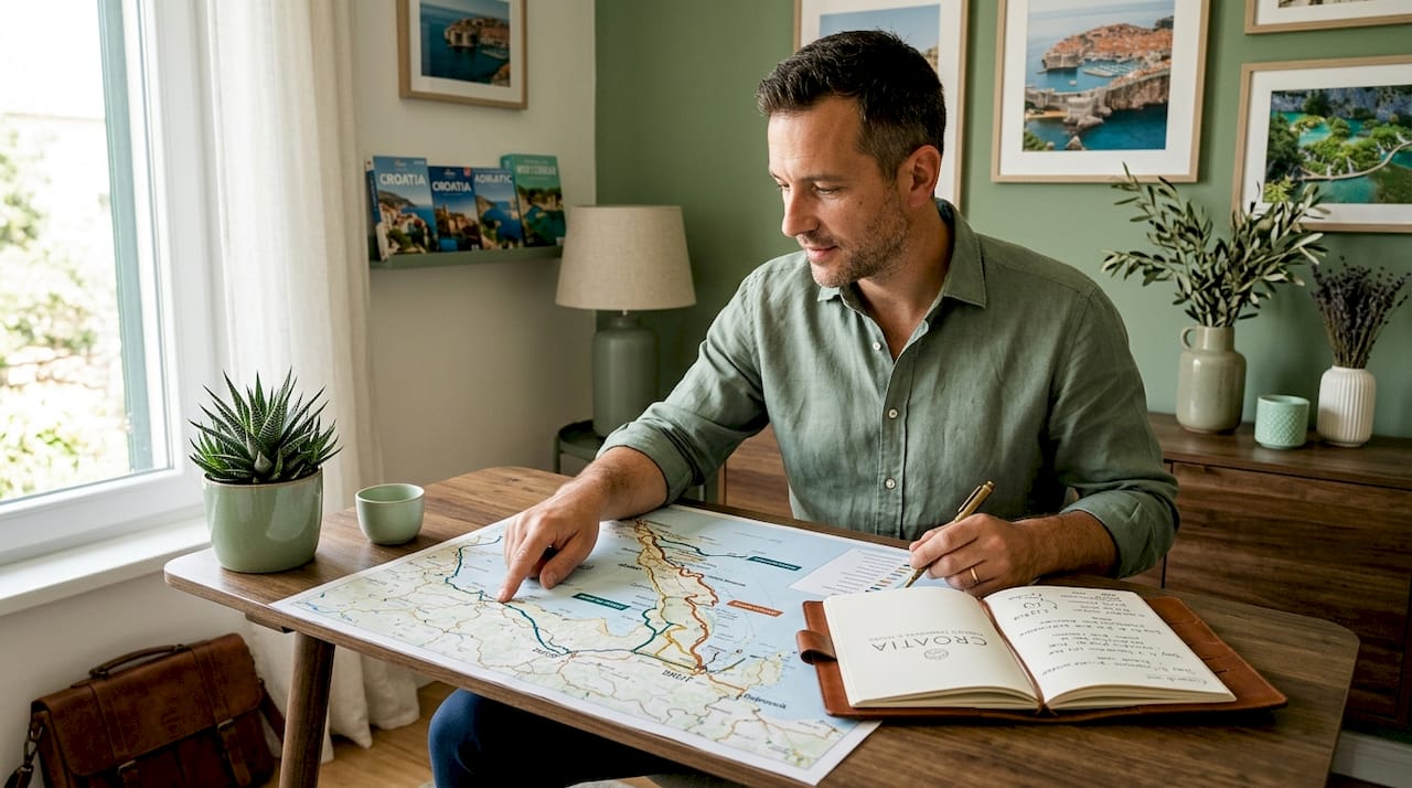 Travel specialist planning Croatia itinerary with map