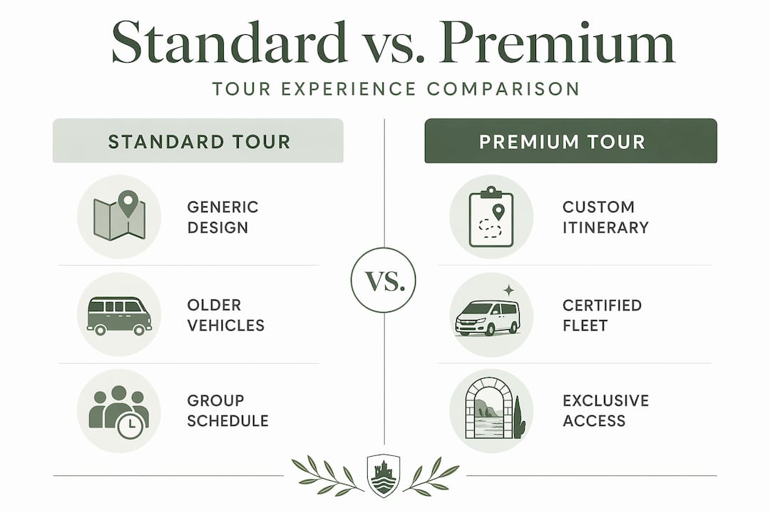 Infographic comparing standard and premium tours