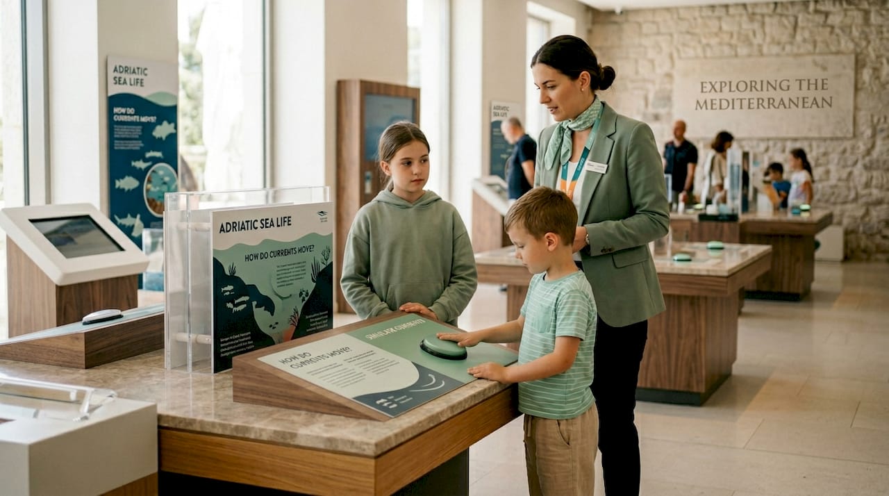 Kids on private museum tour exploring exhibits