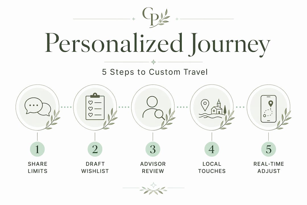 Infographic showing five steps of custom travel