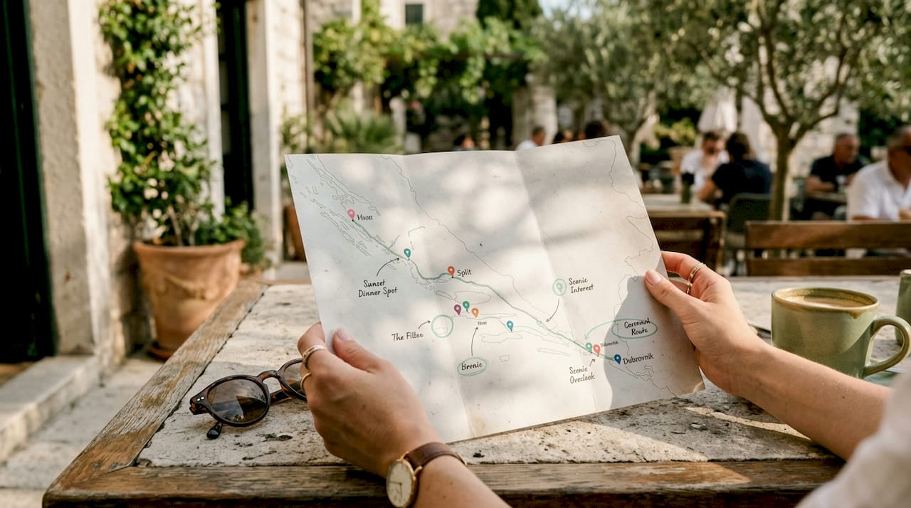 Personalized travel route map on table