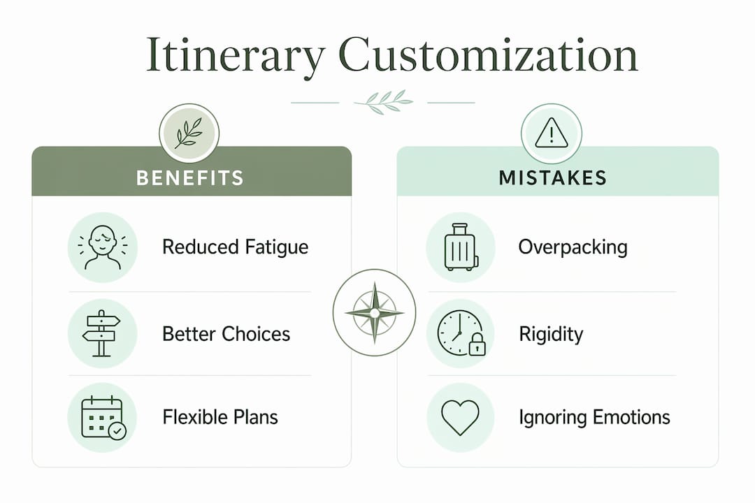 Infographic contrasting itinerary benefits and common mistakes