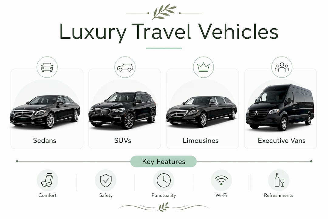 Infographic illustrating luxury travel vehicle categories