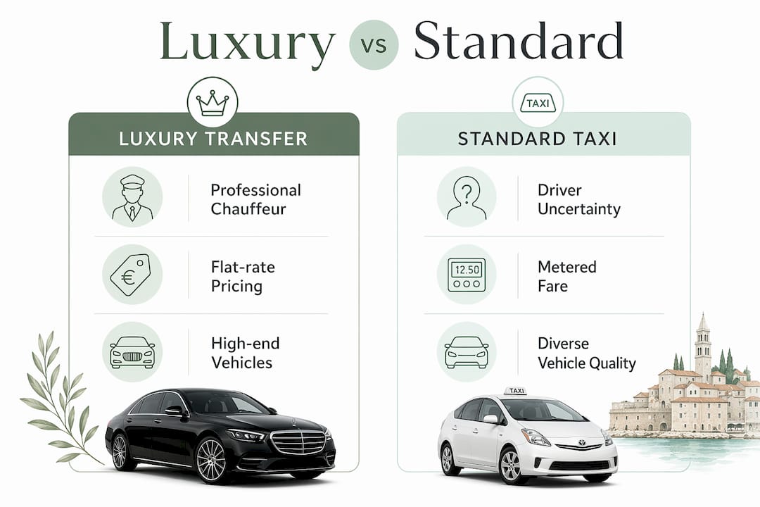 Comparison infographic of luxury vs standard transfers