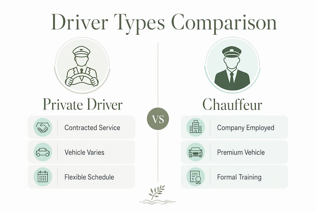Infographic comparing private driver and chauffeur