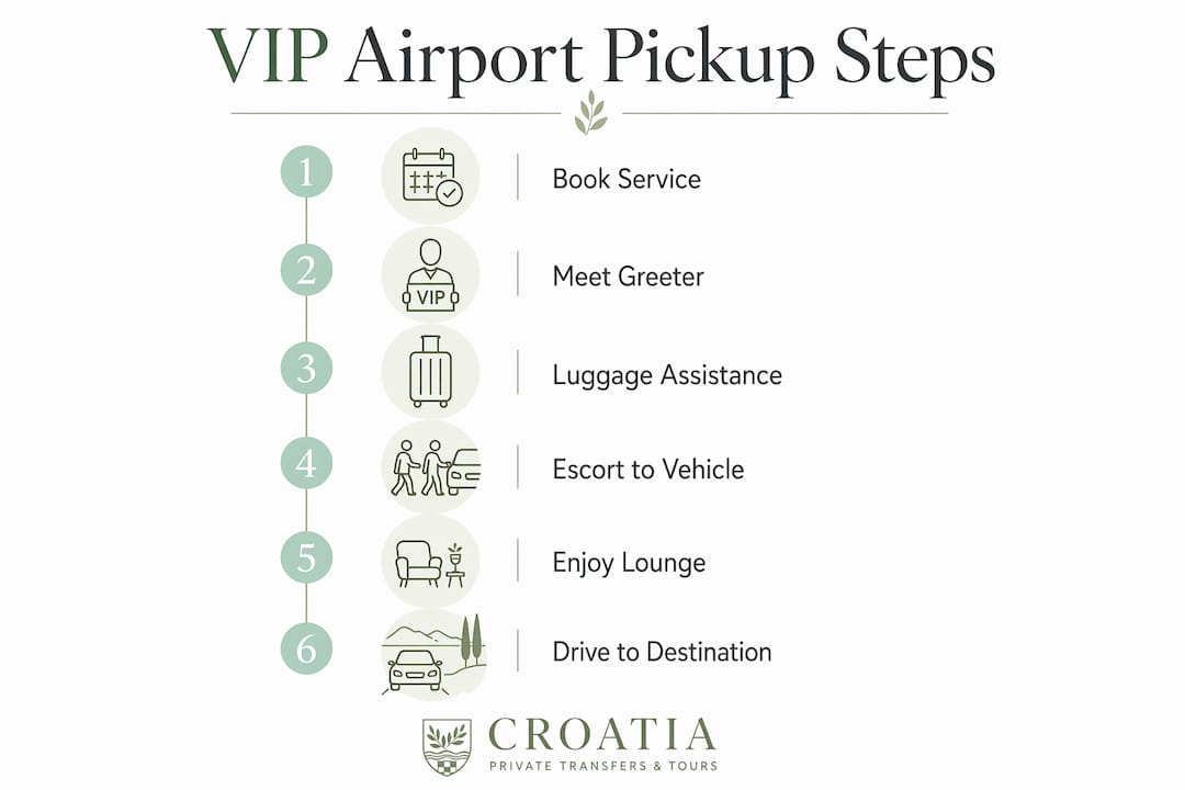 Infographic showing step-by-step VIP airport pickup process