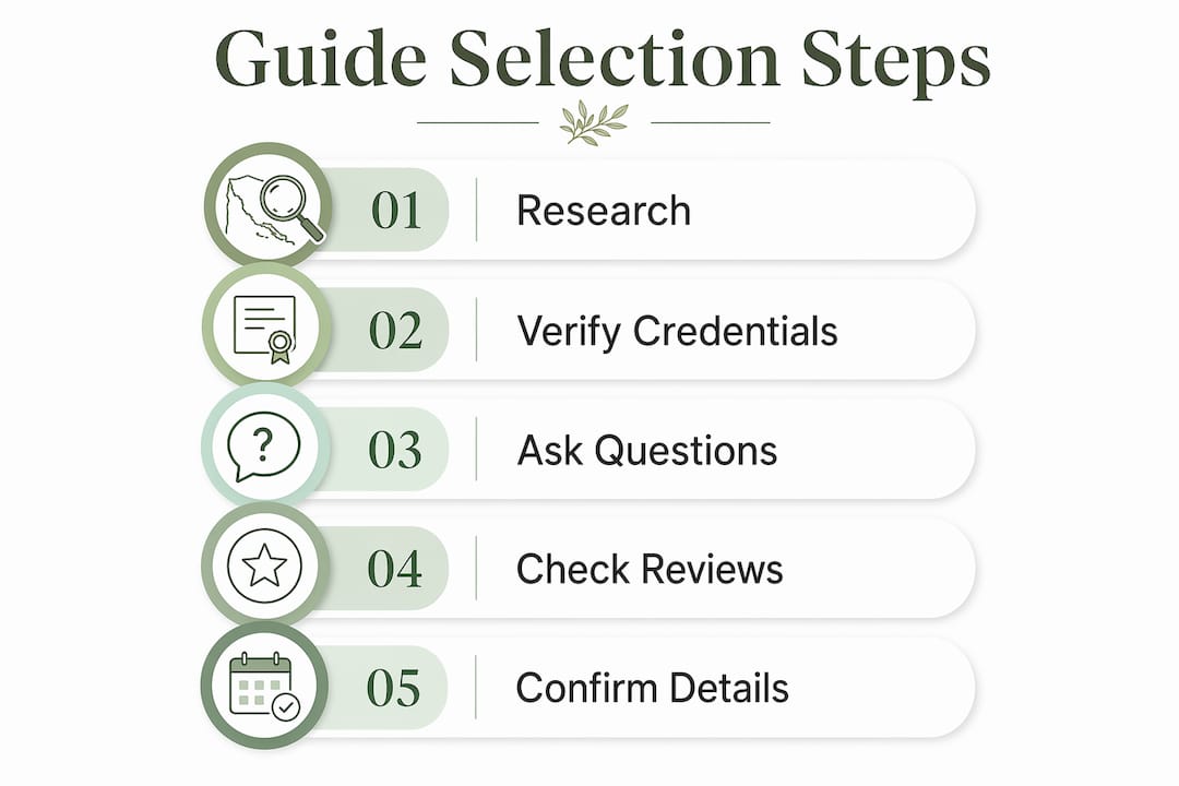 Infographic showing steps to select a local tour guide