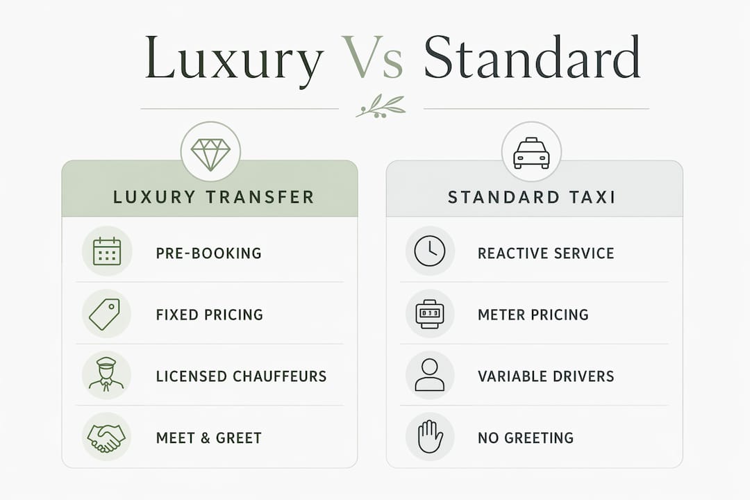 Infographic comparing luxury and standard transfers