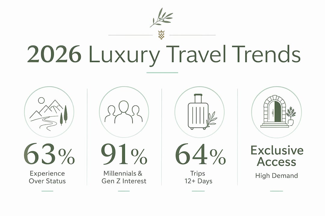 Infographic showing 2026 luxury travel key trends