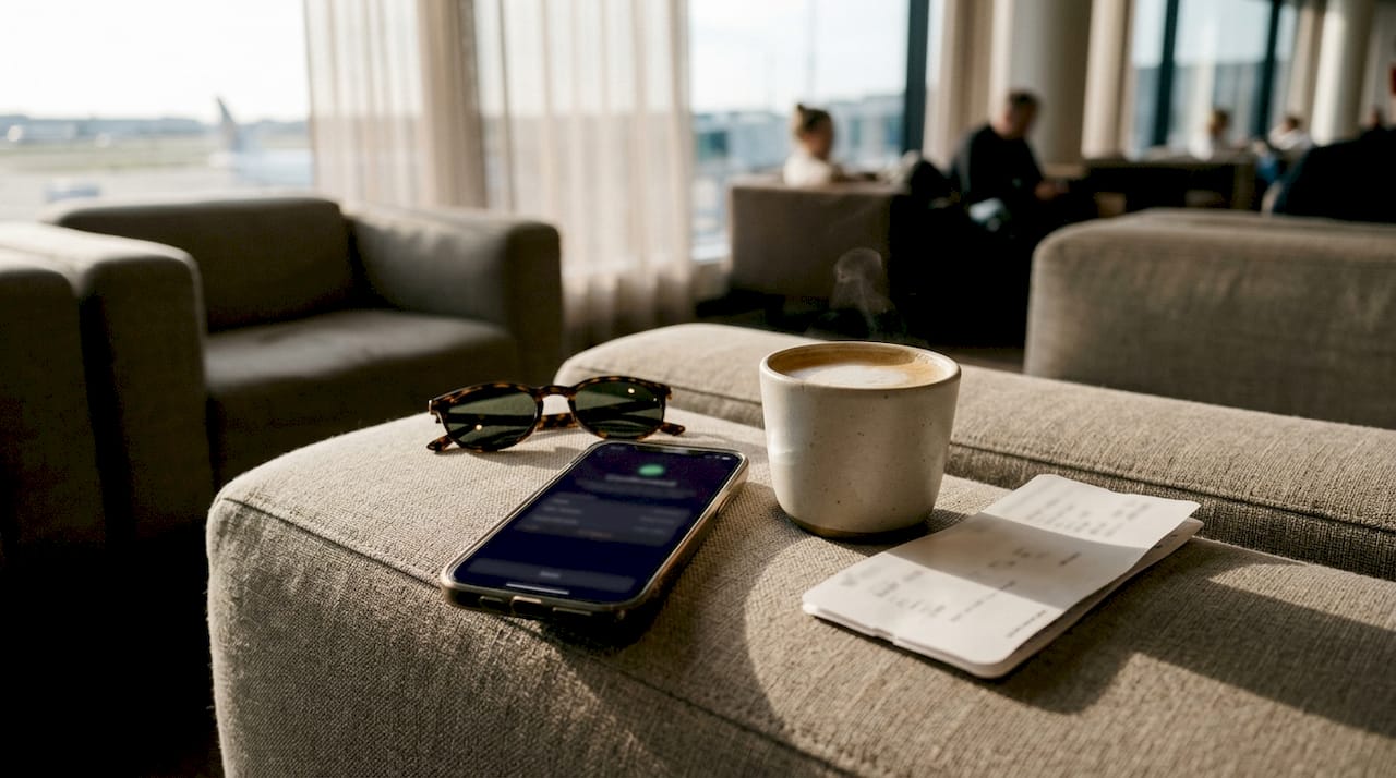 Tablet with airport transfer booking details on table