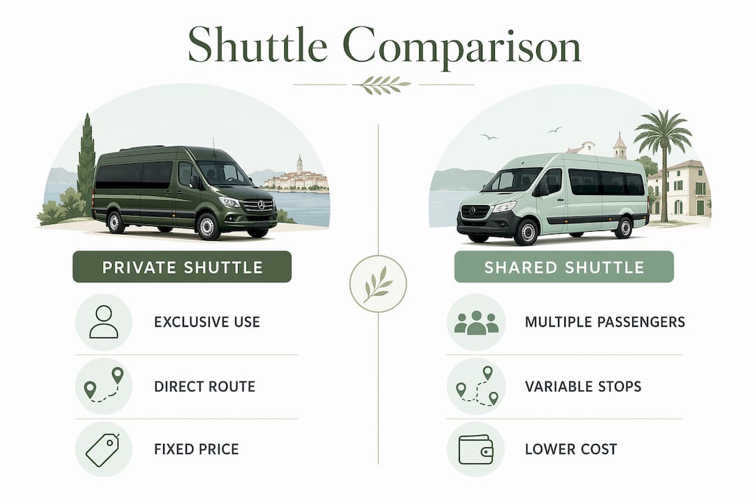 Infographic comparing private and shared shuttles