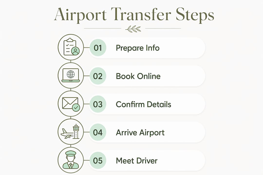 Infographic illustrating airport transfer booking steps