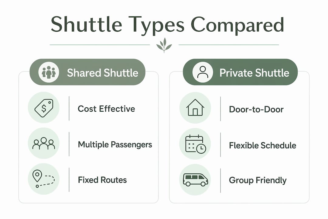 Infographic comparing shared and private airport shuttles