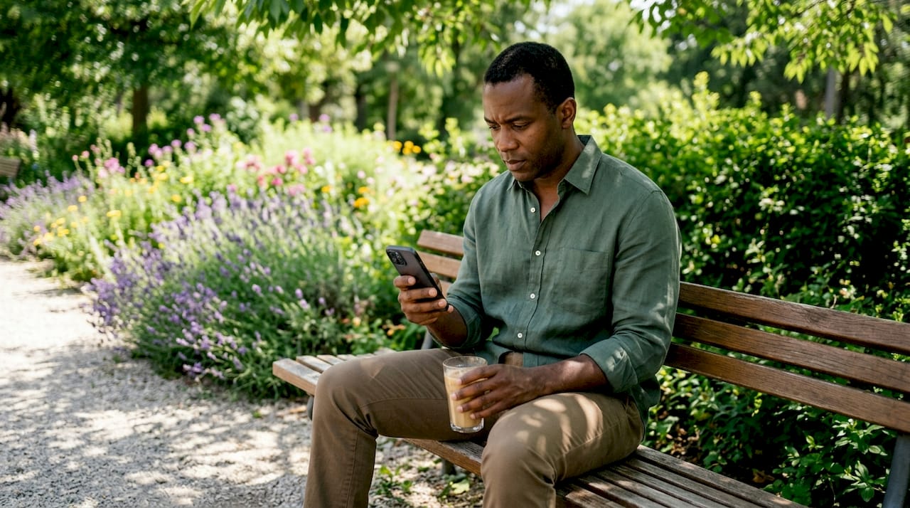 Man booking intercity shuttle on smartphone