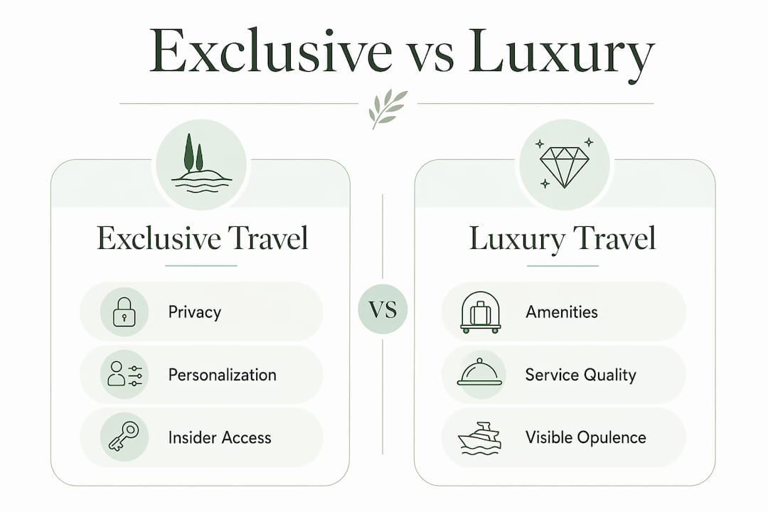 Infographic comparing exclusive and luxury travel features