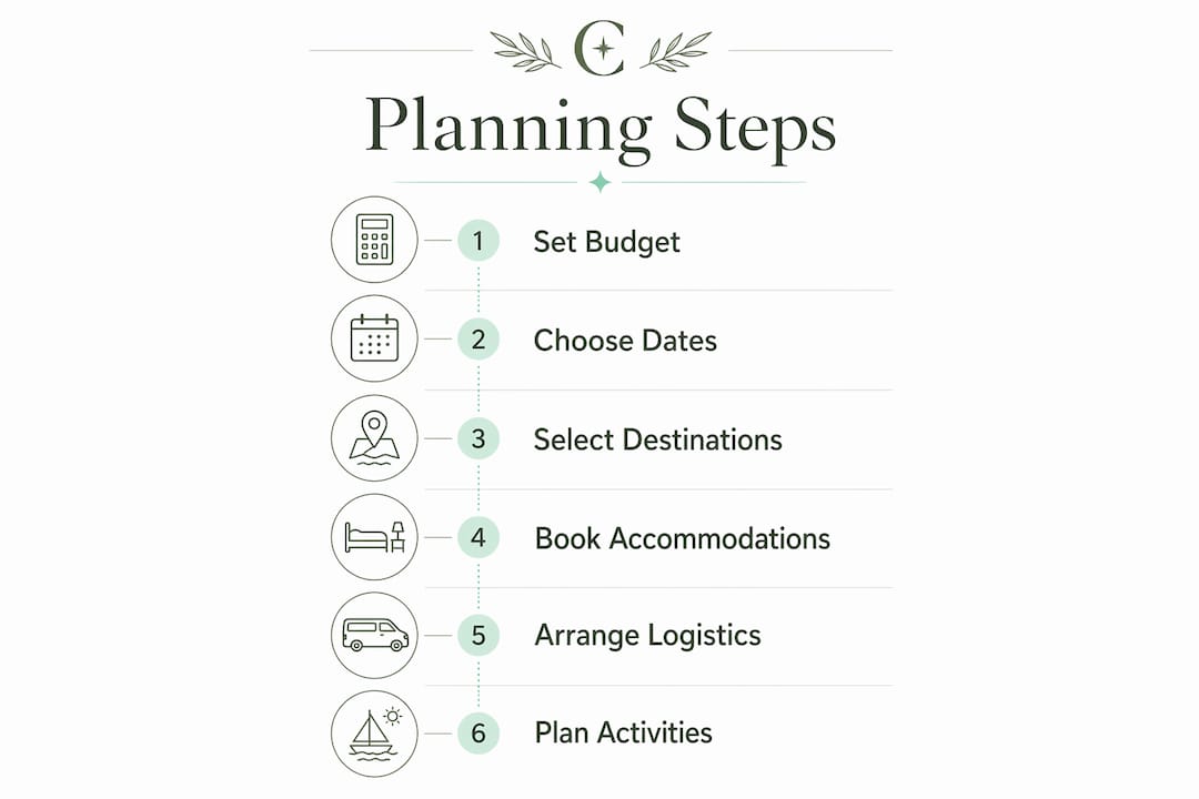 Infographic outlining luxury family tour planning steps