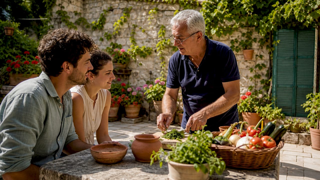 Local guide demonstrating food tradition to travelers