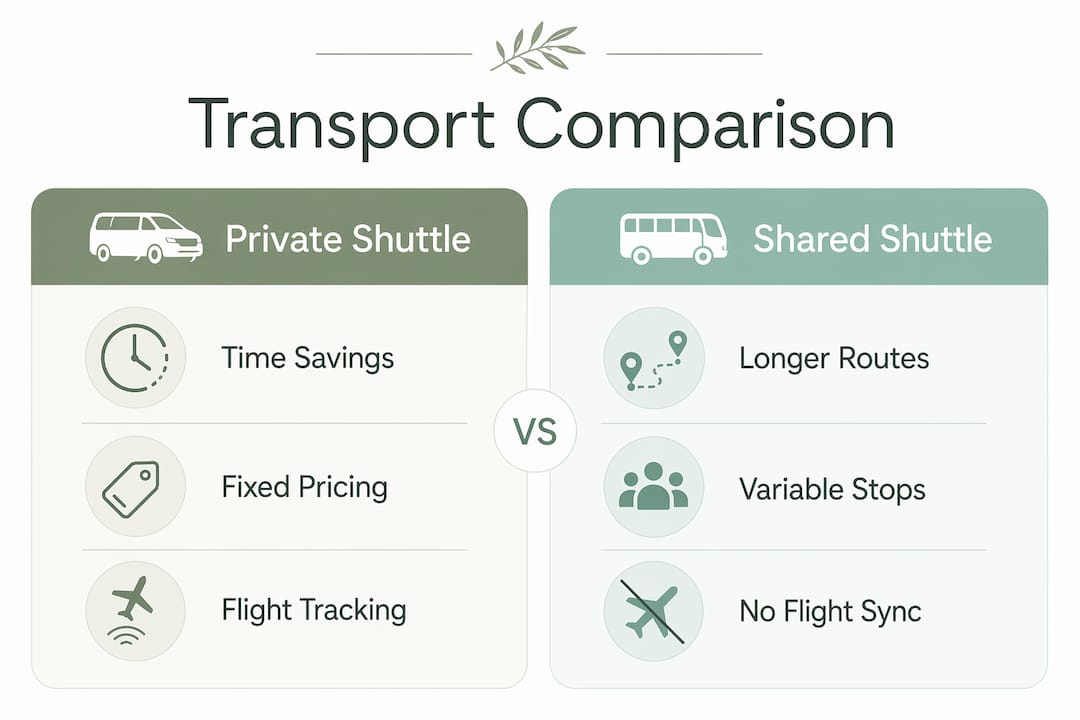 Infographic comparing private and shared shuttle services