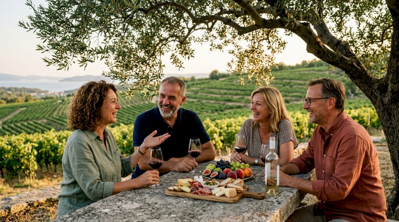 Group enjoying private luxury villa with sea view