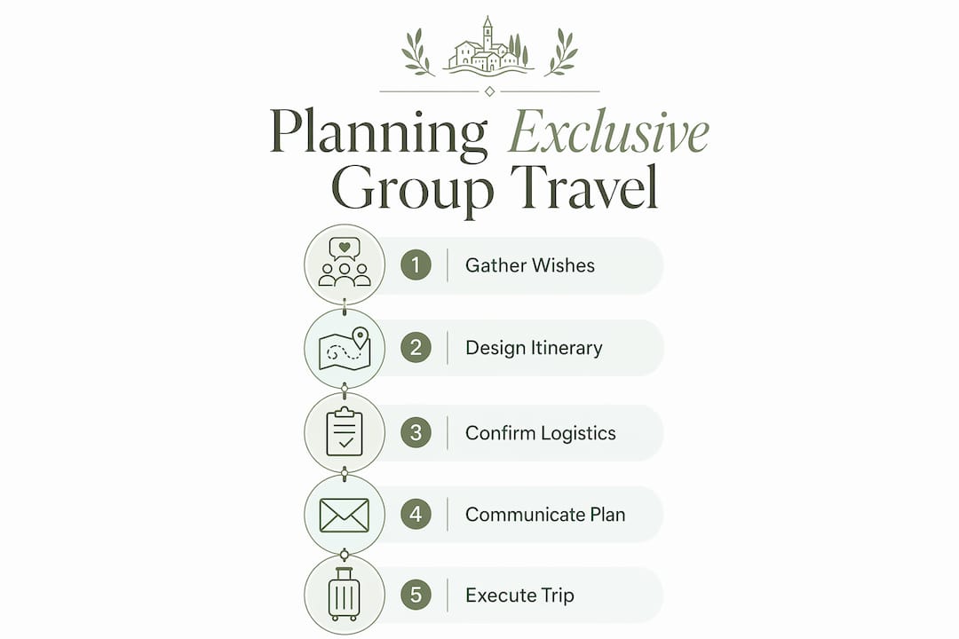 Infographic outlining exclusive group travel planning steps
