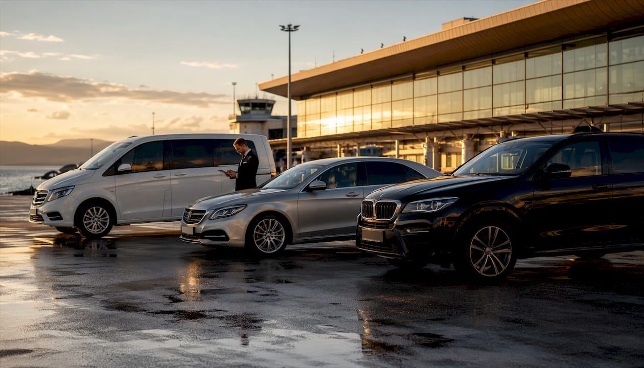 Fleet of private transfer vehicles at Croatian airport