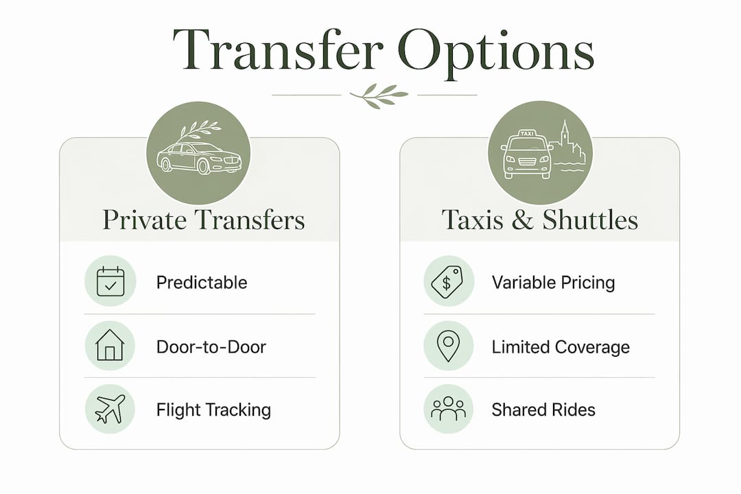Infographic comparing private transfers and taxis in Croatia