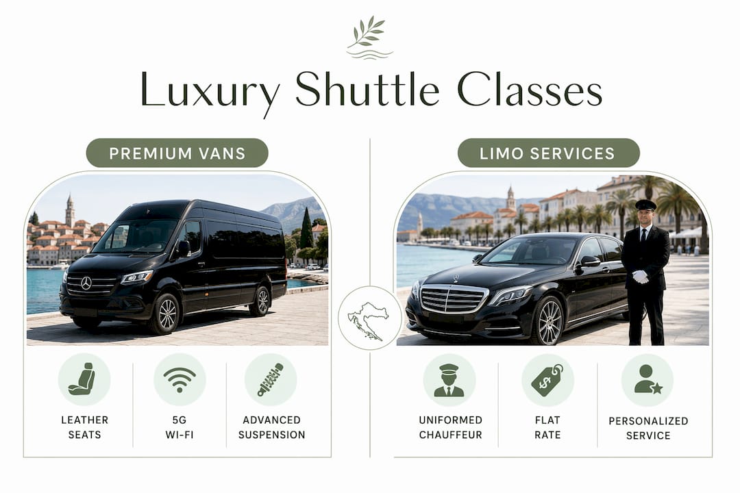 Infographic comparing luxury shuttle vehicle classes and features