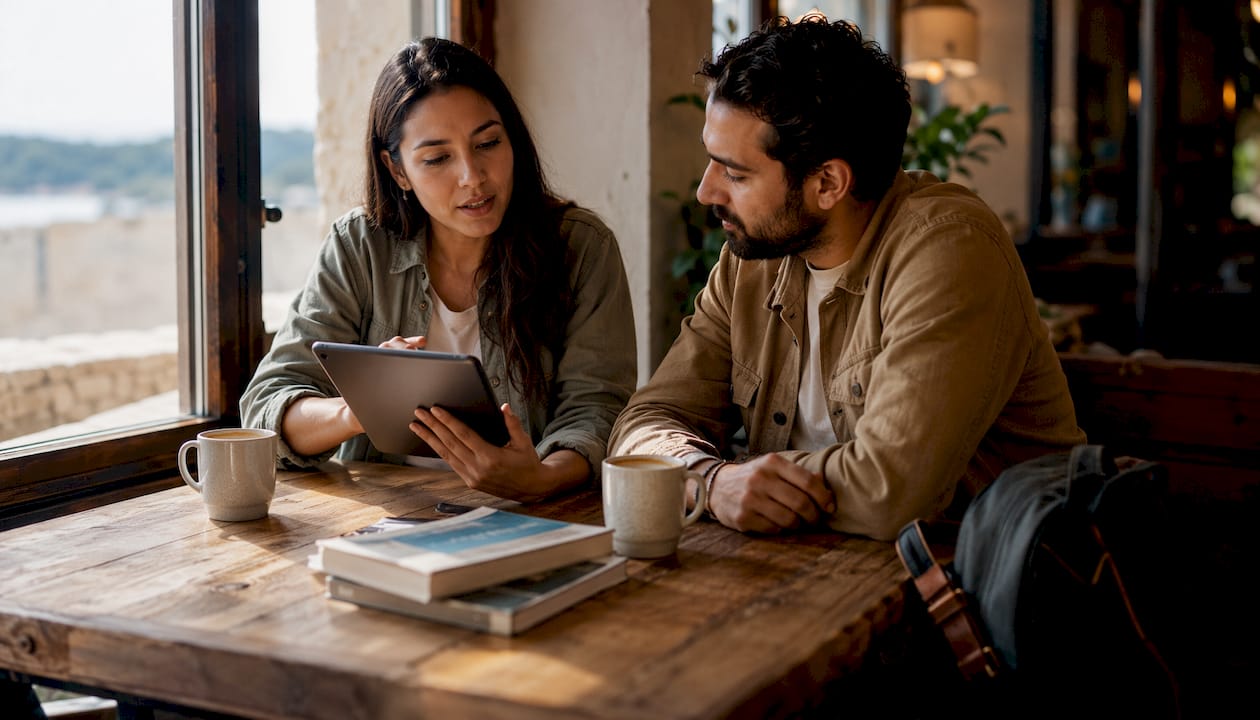 Group reviewing shuttle provider customer feedback in coworking space
