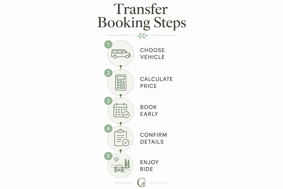 Infographic outlining steps to book private transfer in Croatia