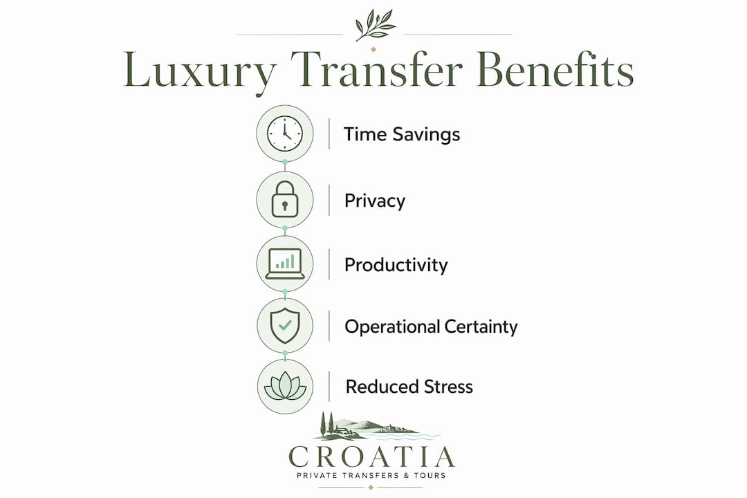 Infographic showing luxury transfer business benefits in vertical flow
