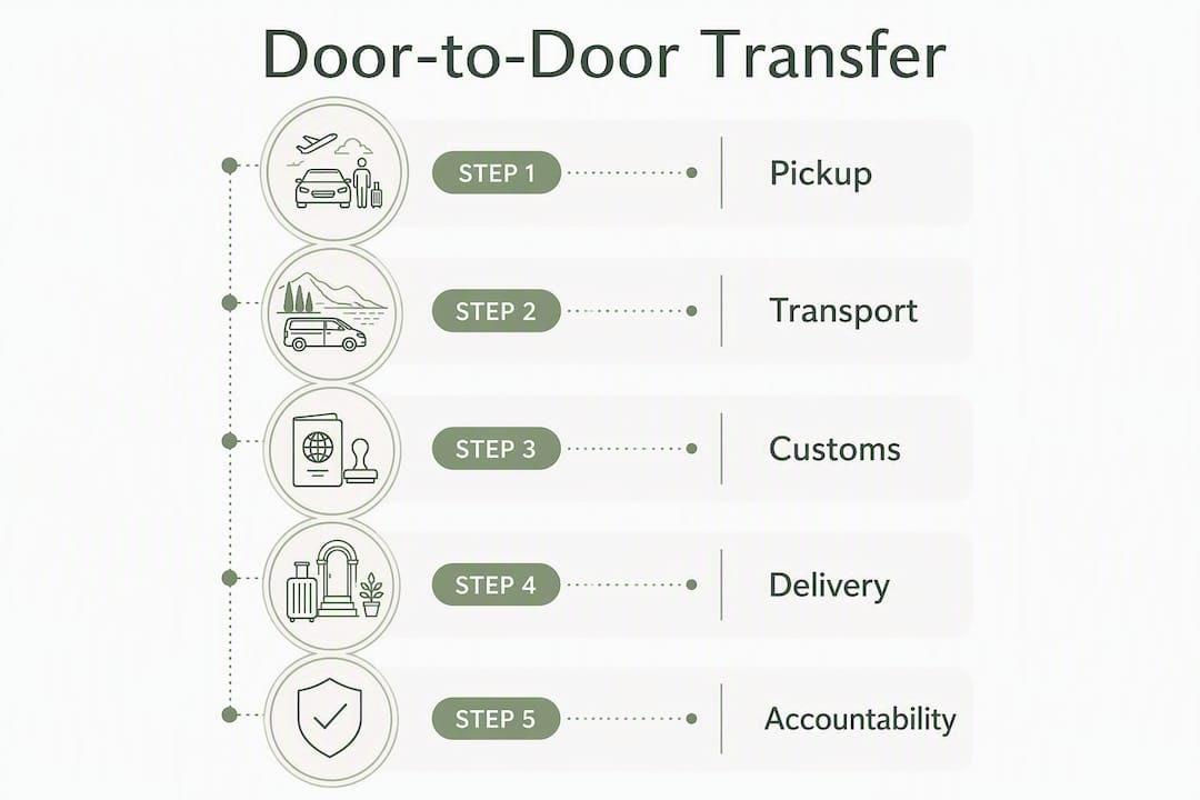 Infographic showing door-to-door transfer steps