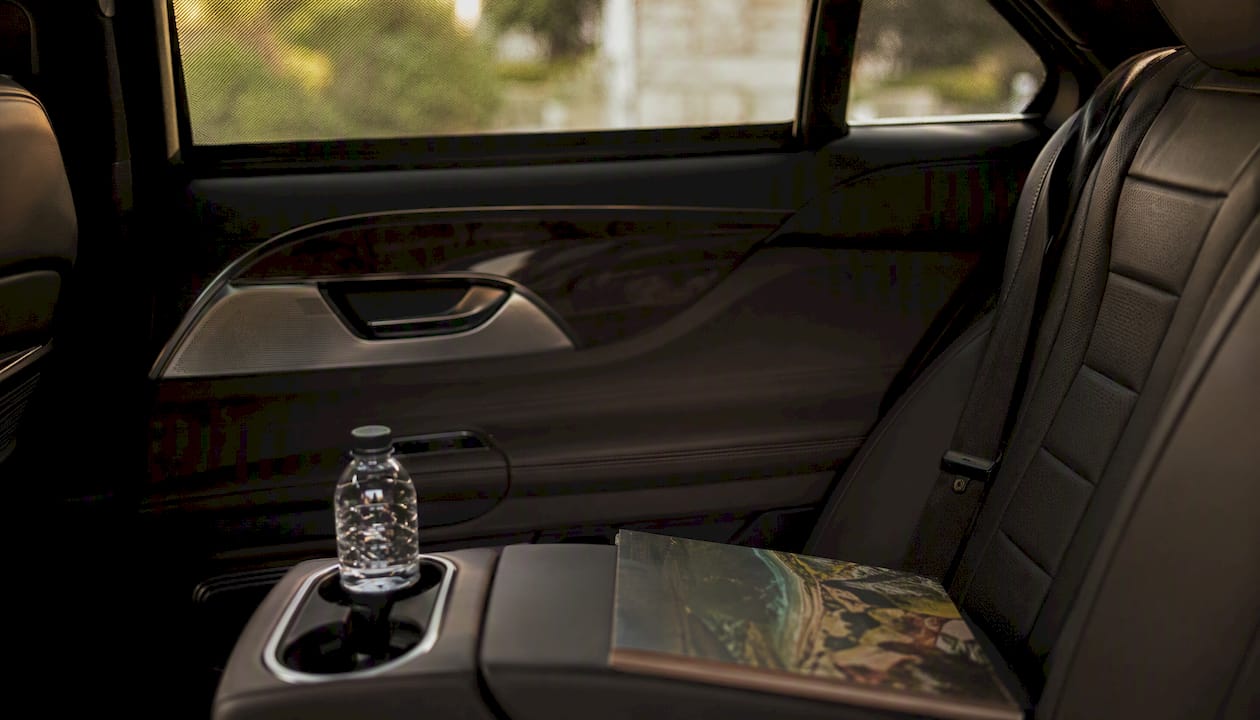 Executive sedan luxury leather and wood interior detail