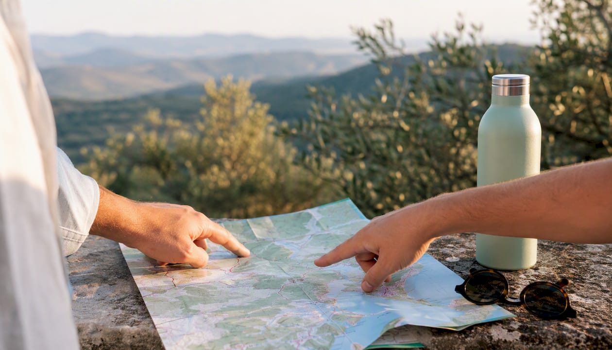 Hands pointing at a Croatian map outdoors