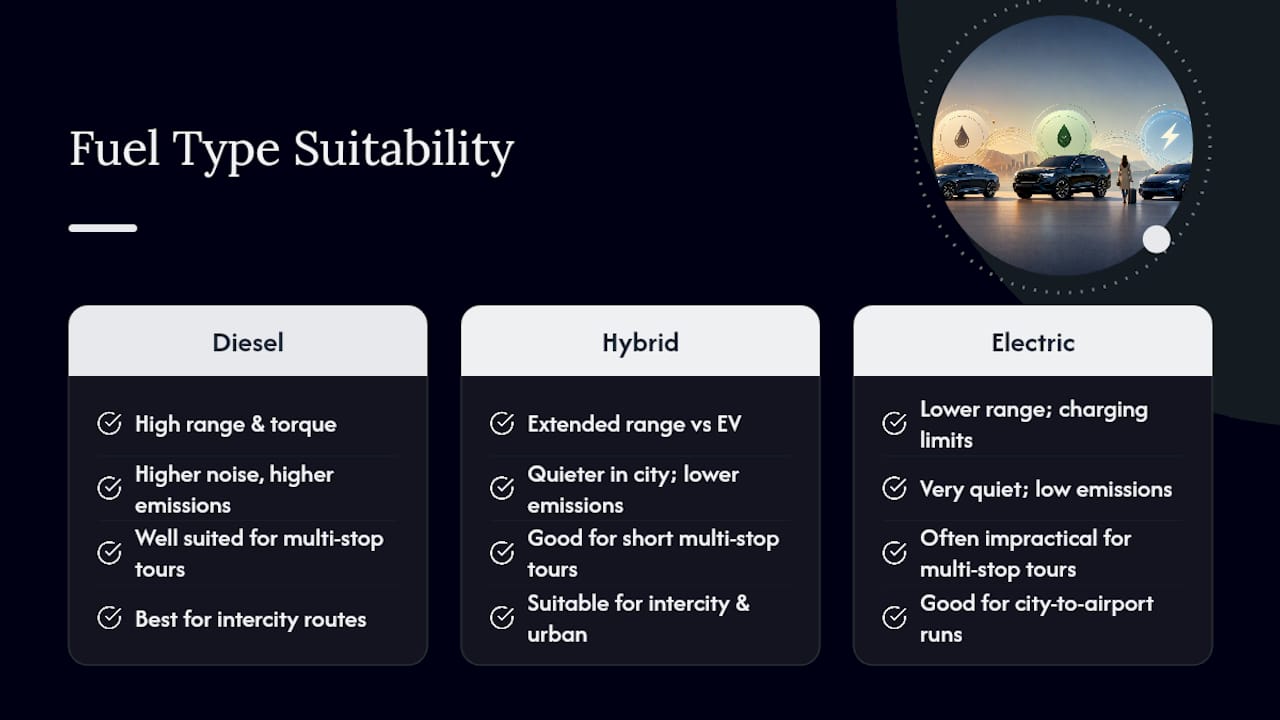 Comparison diagram of fuel types for luxury vehicles