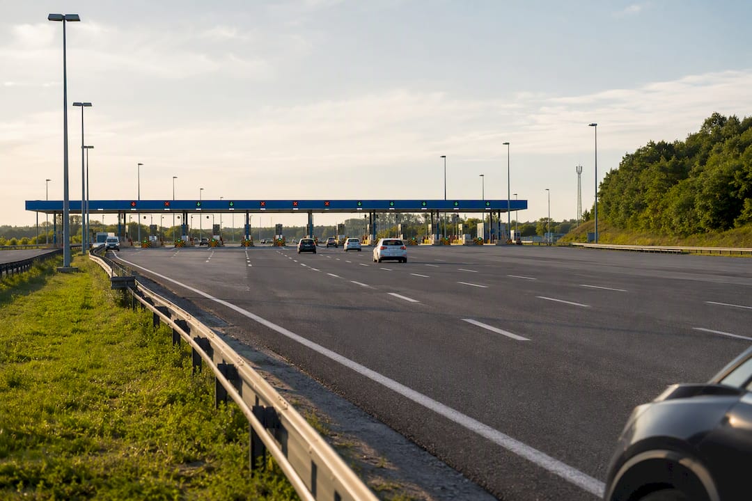 Motorway lanes approaching Croatian toll plaza