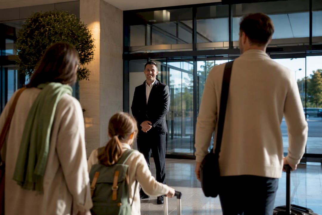 Driver meeting arriving family at airport