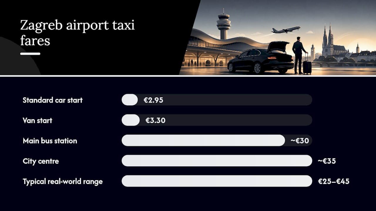 Zagreb taxi fare ranges and destinations
