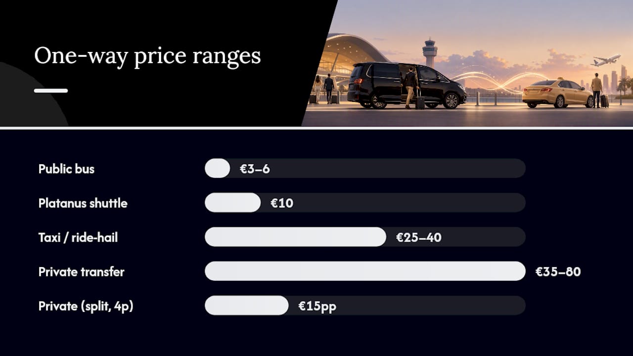 Split Airport transfer prices compared by option