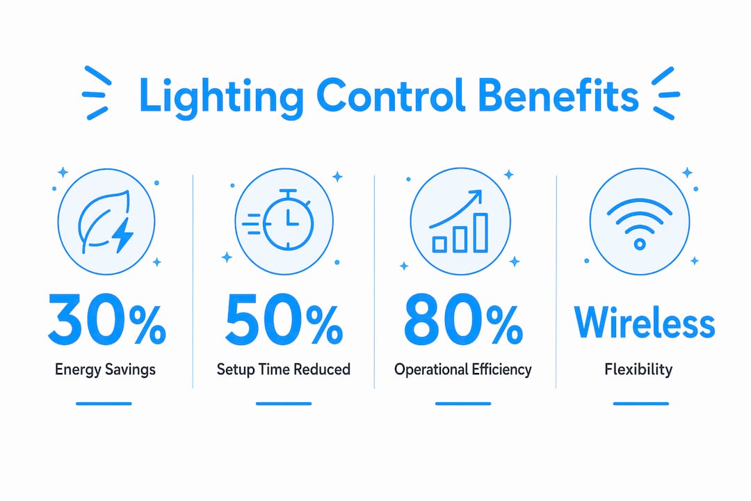 Infographic showing key benefits of lighting control systems