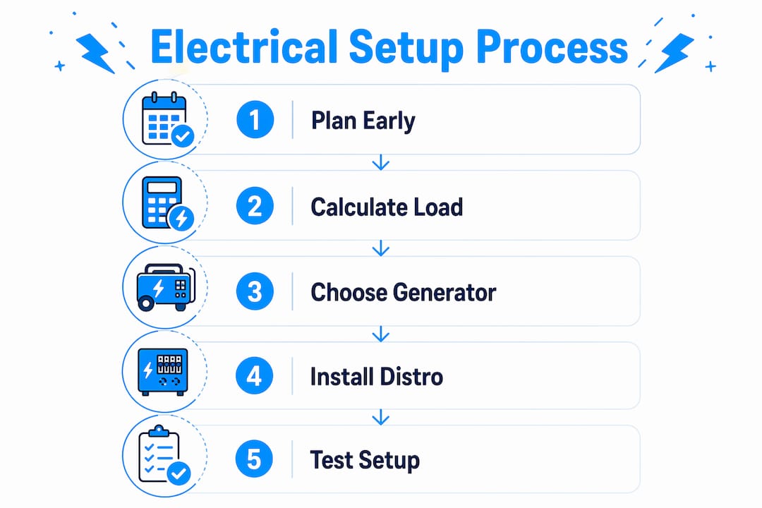 Infographic with step-by-step electrical setup process