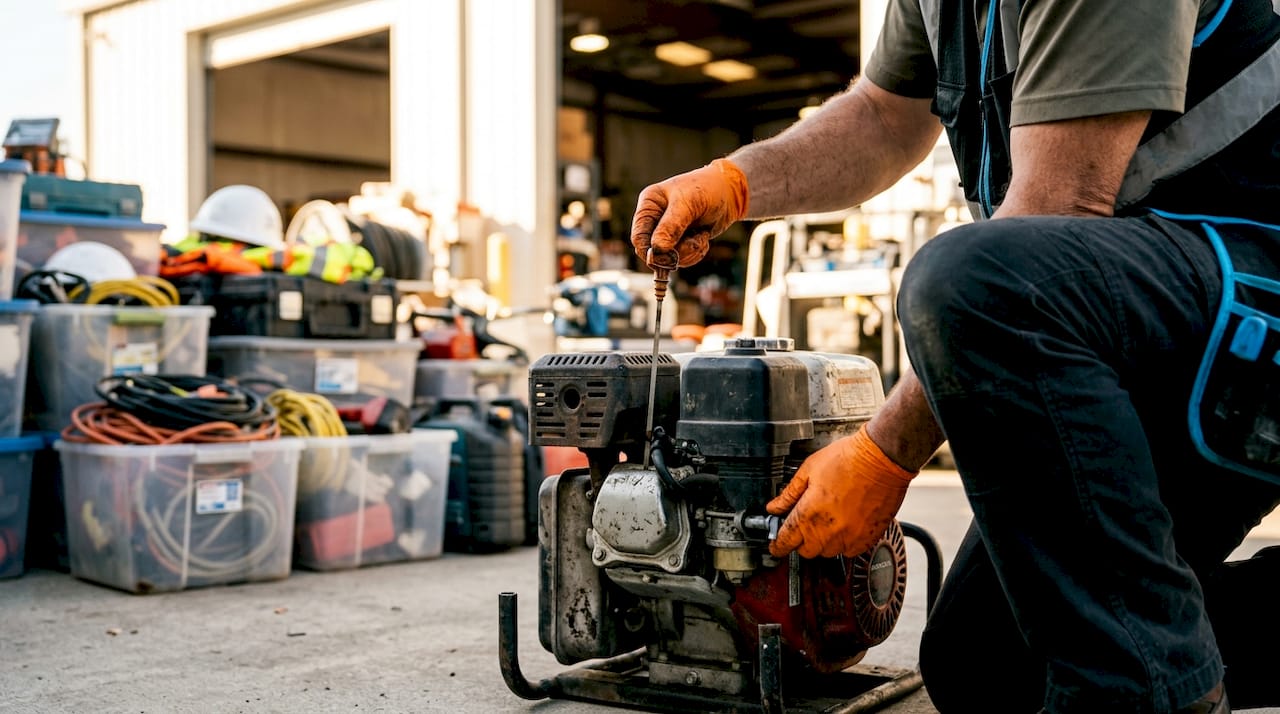 Hands maintaining event generator equipment