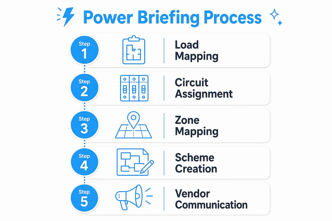 Infographic outlining event power briefing steps