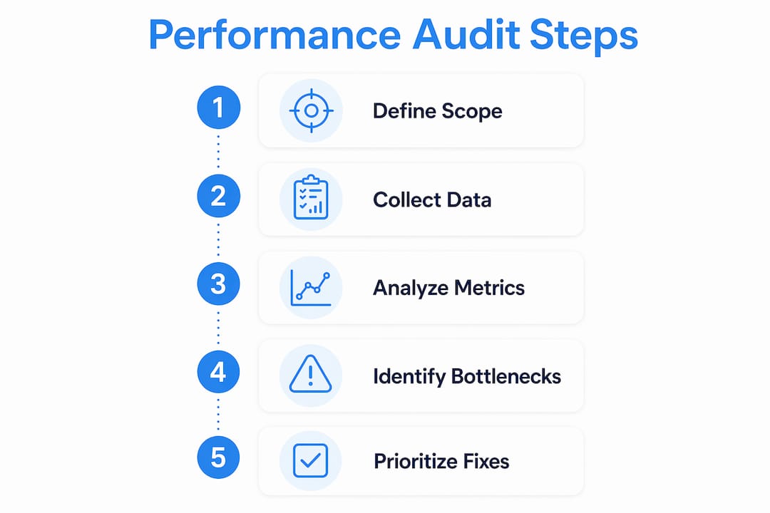 Infographic showing website audit step-by-step process